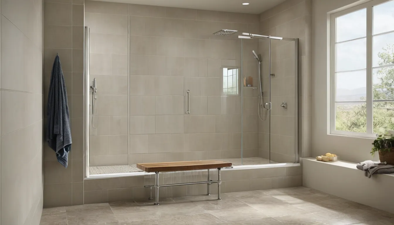 A walk-in shower with a bench and handheld showerhead in a Concord home