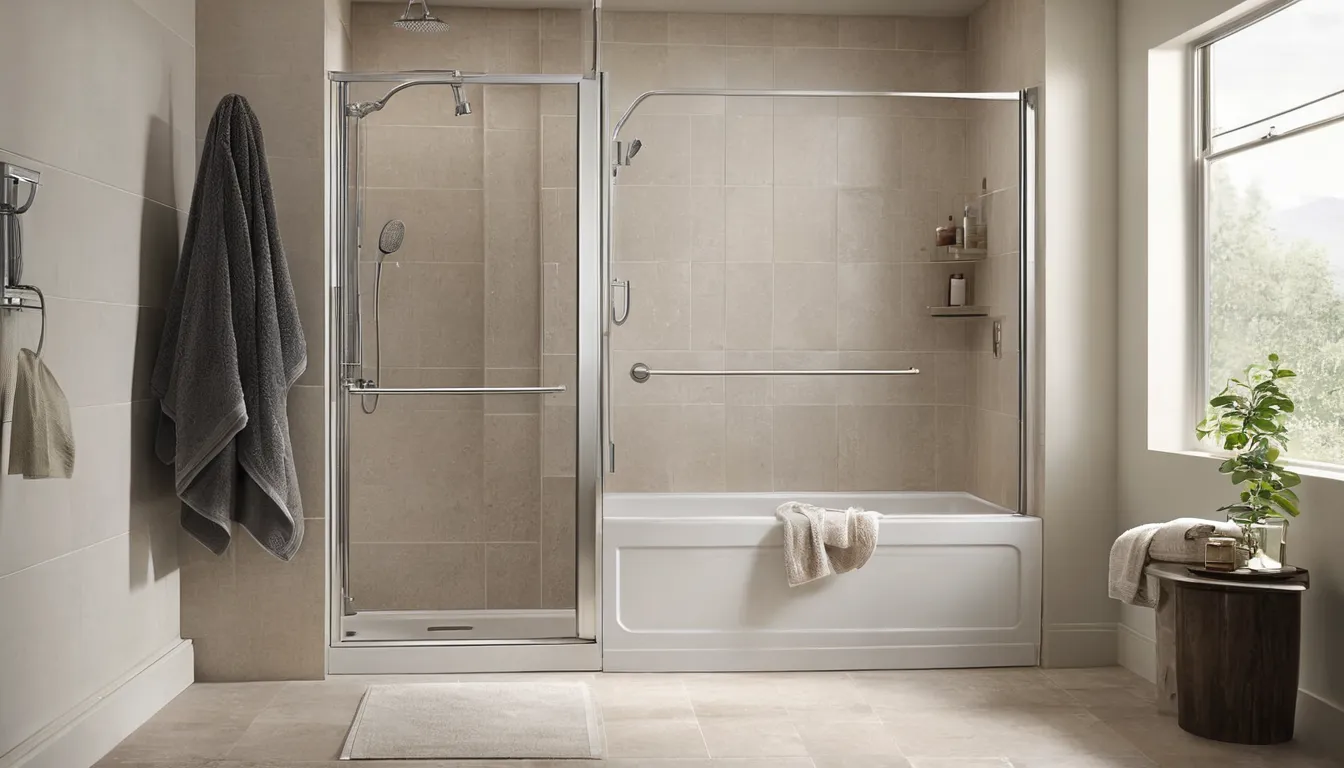 Homeowner stepping into a low-threshold walk-in shower with a seat and grab bar in a bright bathroom in the Concord area
